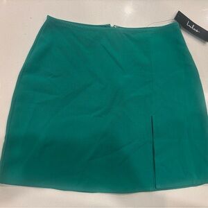 Lulu's Teal A-Line Mini Skirt with Front Slit
